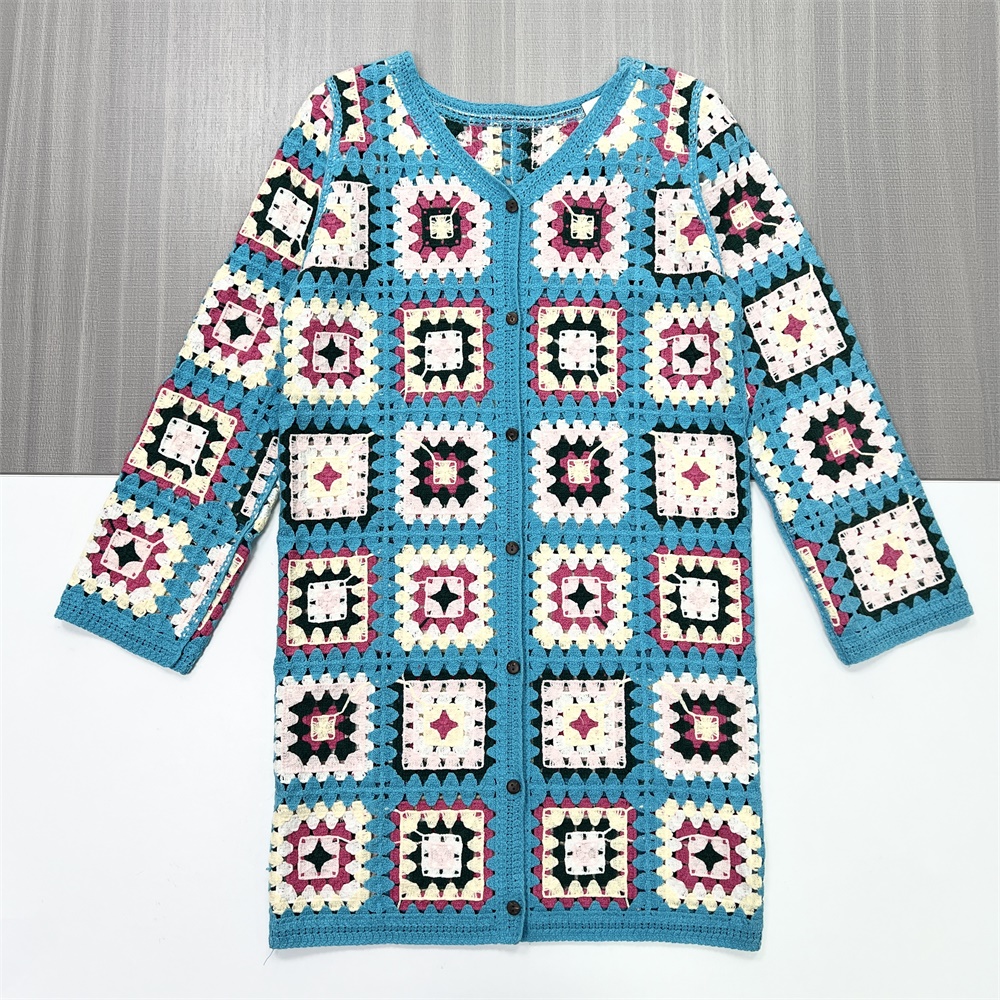 Женский бирюзовый кардиган Granny Square крючком - повседневная верхняя одежда в богемном стиле на заказ