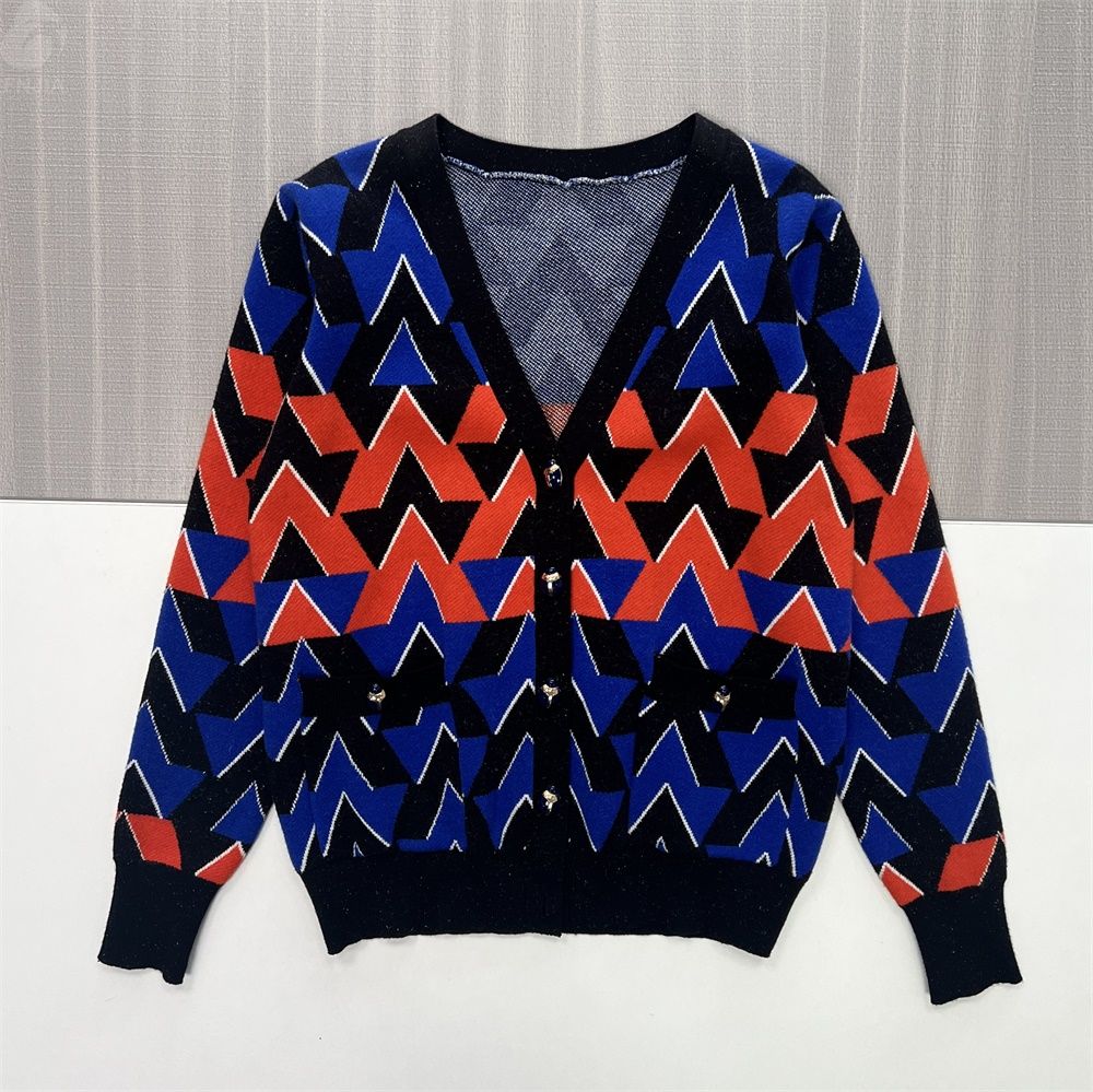 Женский вязаный кардиган с V-образным вырезом и шевронным узором в виде цветных блоков - Смелая модная одежда на заказ