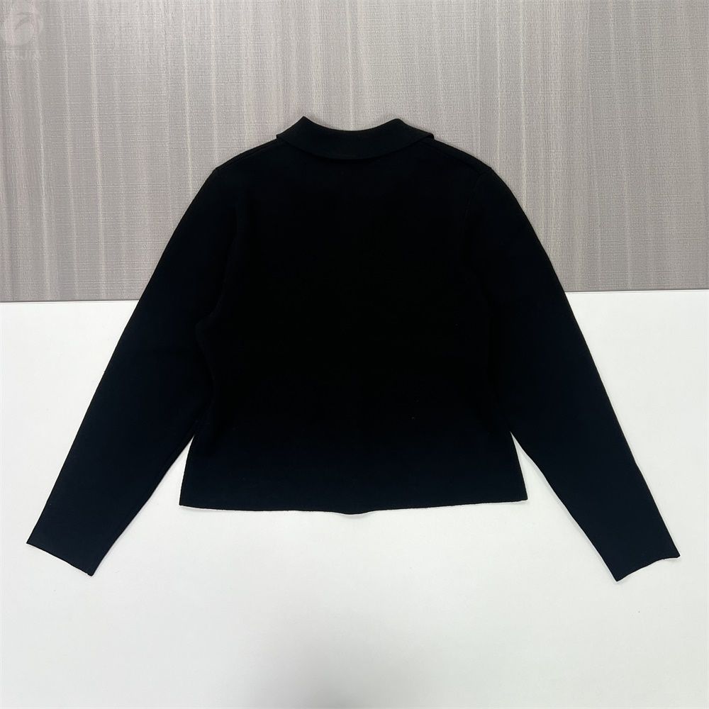 Женский черный укороченный вязаный кардиган-поло с воротником-стойкой - Элегантная повседневная одежда на заказ