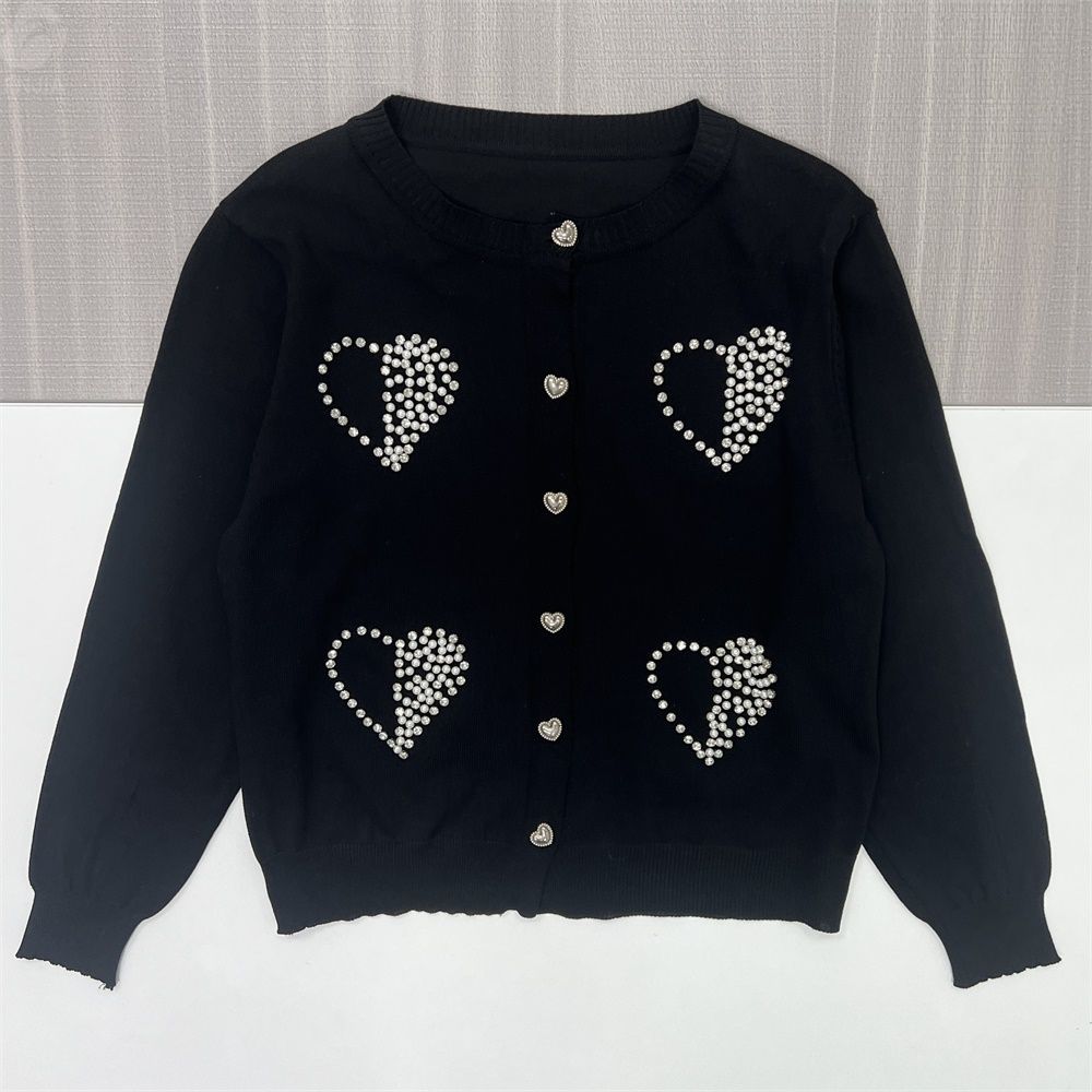 Женский черный вязаный кардиган с жемчужными сердечками - Игривая одежда на заказ