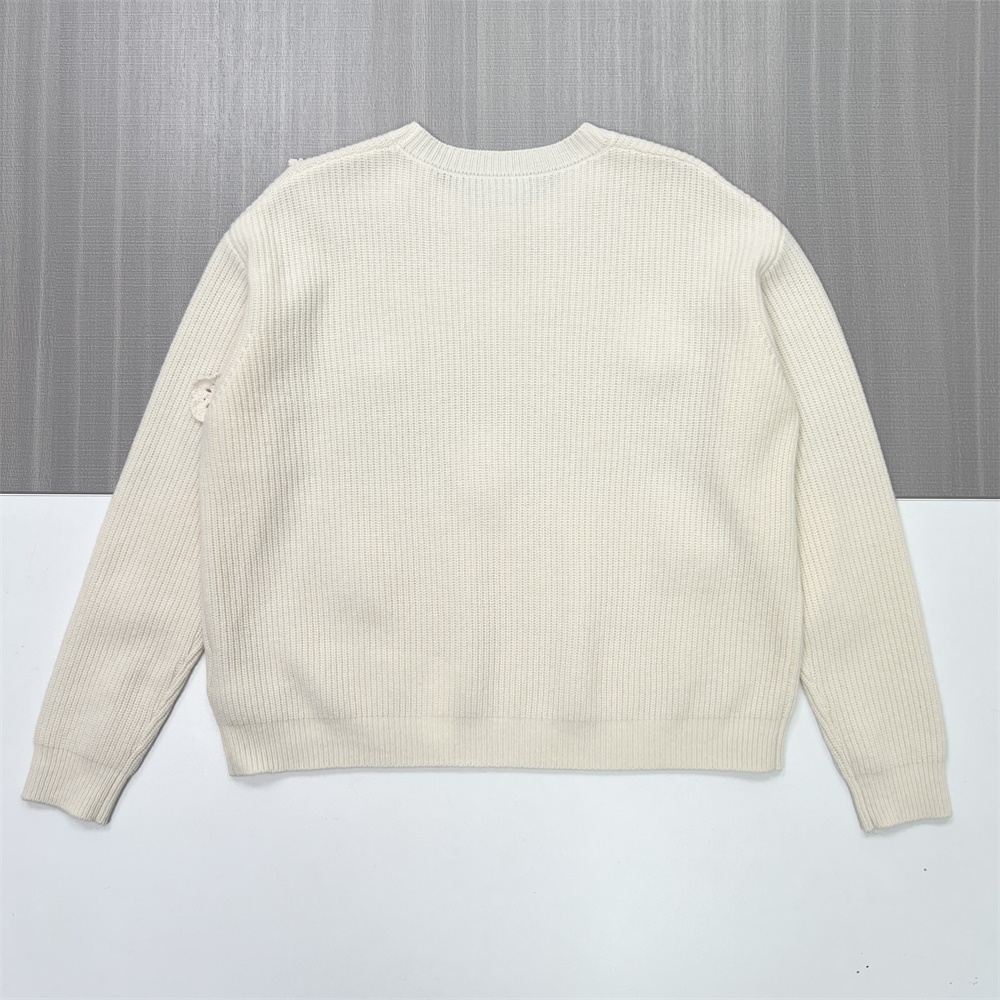 Женский свитер в рубчик цвета слоновой кости с 3D цветочными украшениями - женская повседневная одежда на заказ