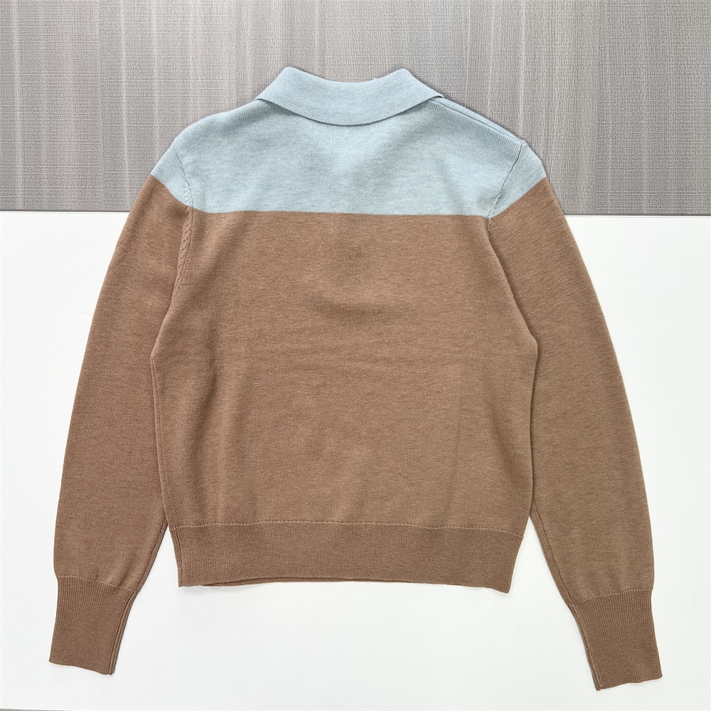 Женский вязаный топ поло с двухцветным воротником и длинными рукавами - Изысканная повседневная одежда на заказ