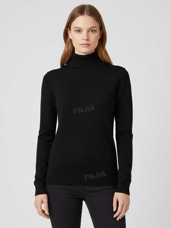 Женский черный приталенный свитер-водолазка с высоким воротом - неподвластная времени базовая одежда на заказ