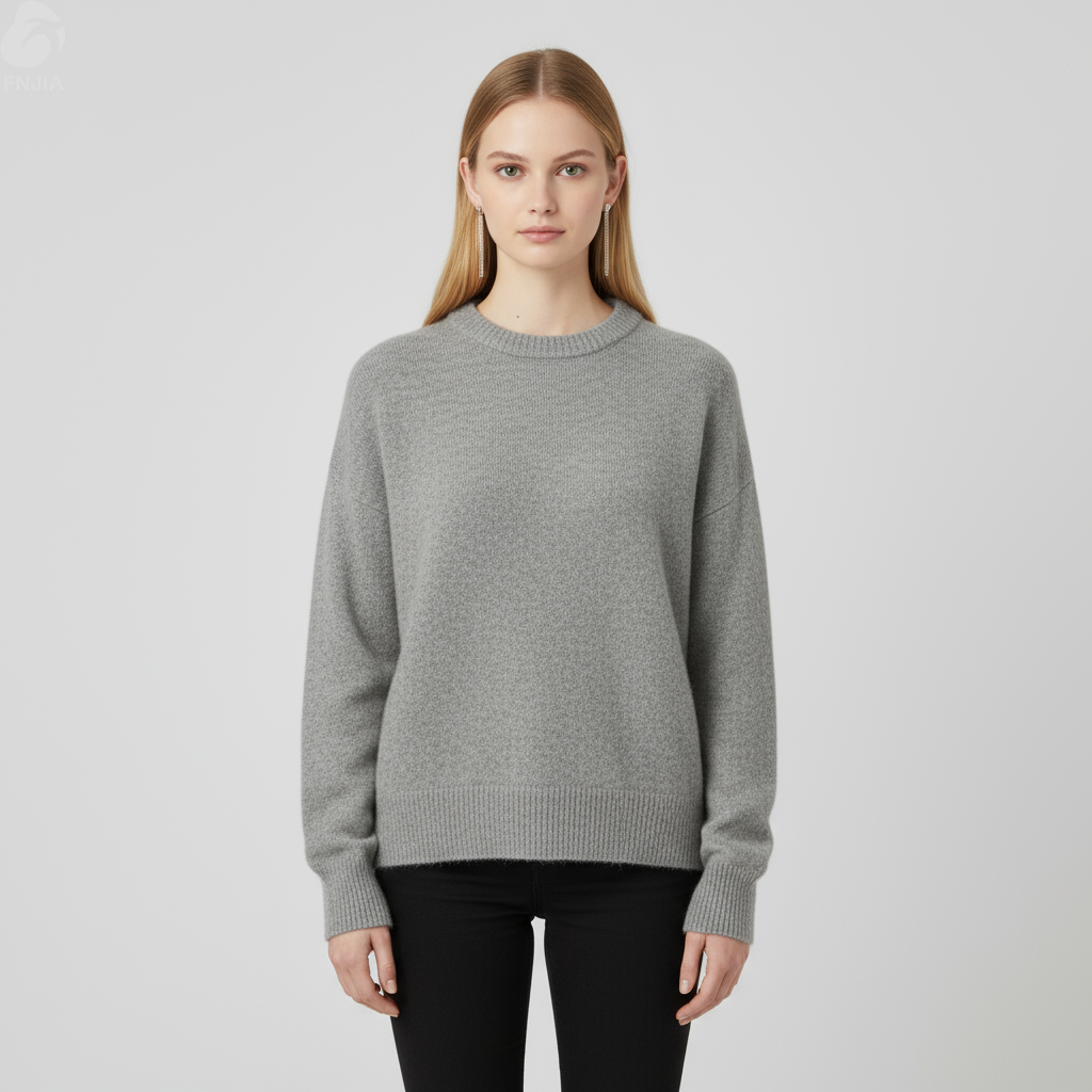 Женский вязаный свитер Heather Grey с круглым вырезом горловины (оверсайз, мягкая текстура)