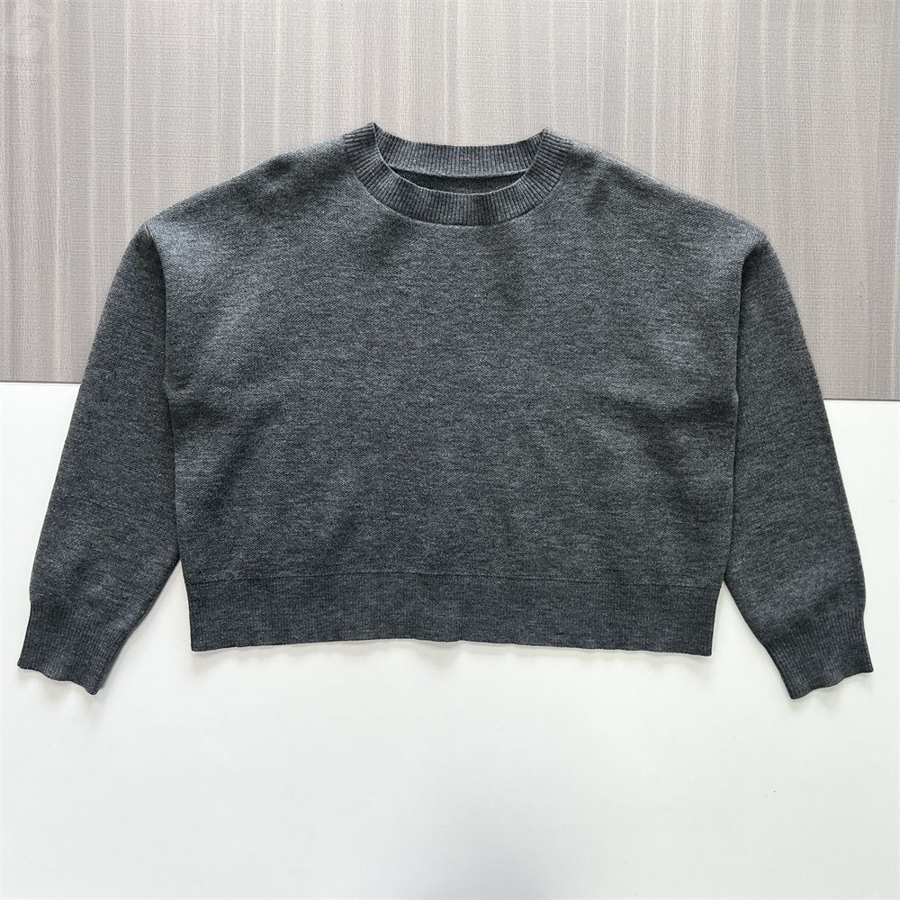 Женский укороченный вязаный свитер Heather Grey (круглый вырез, свободный крой оверсайз)