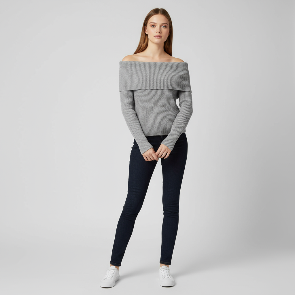 Женский укороченный свитер из трикотажа в рубчик с открытыми плечами (многоцветные варианты)