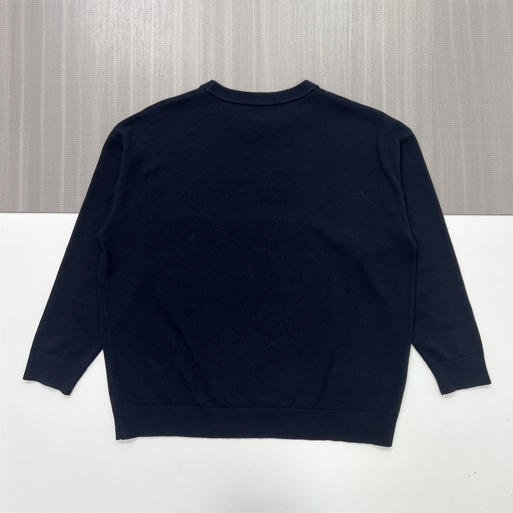 Женский вязаный свитер темно-синего цвета с круглым вырезом горловины (свободный крой, классический однотонный дизайн)