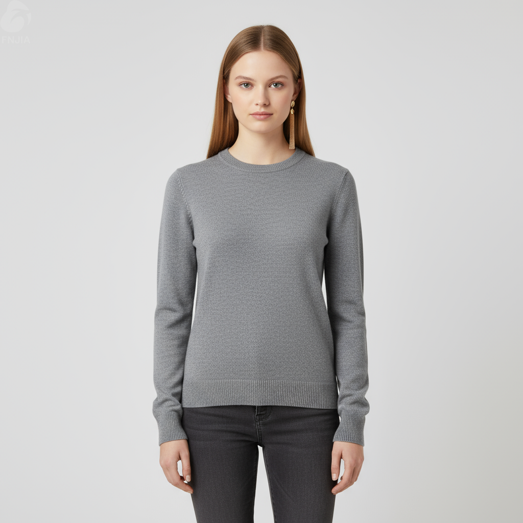 Женский вязаный свитер Heather Grey с круглым вырезом горловины (приталенный крой, минималистичный дизайн)