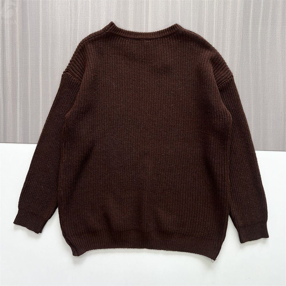 Женский свитер шоколадно-коричневой вафельной вязки (круглый вырез, свободный крой)