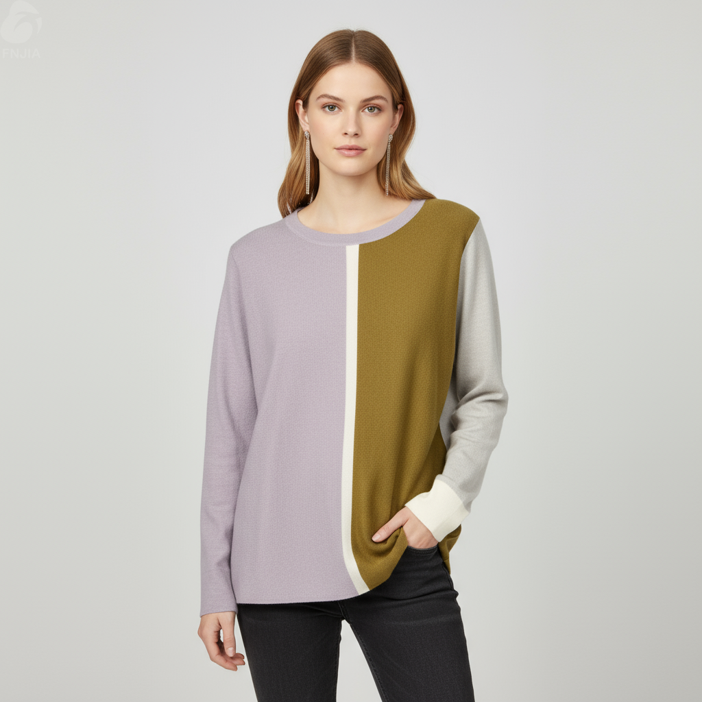 Женский вязаный свитер с цветными вставками (лавандовые, оливковые и серые вставки)