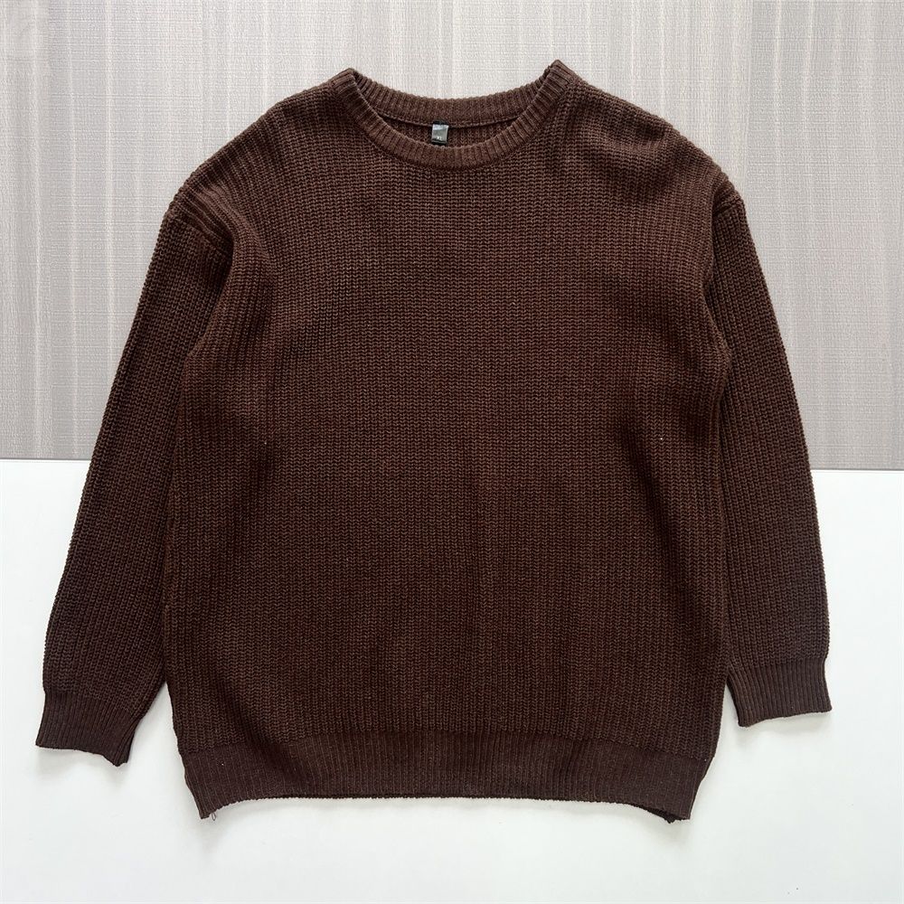 Женский свитер шоколадно-коричневой вафельной вязки (круглый вырез, свободный крой)