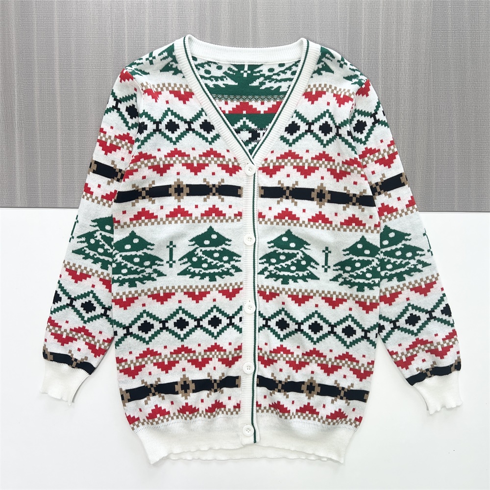 Женский вязаный кардиган Christmas Fair Isle с рисунком дерева (красный и зеленый)