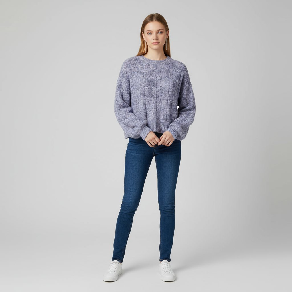 Женский свитер крупной вязки лавандового цвета (оверсайз, укороченный силуэт)