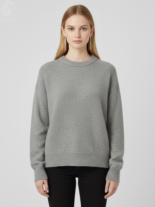 Женский вязаный свитер Heather Grey с круглым вырезом горловины (оверсайз, мягкая текстура)