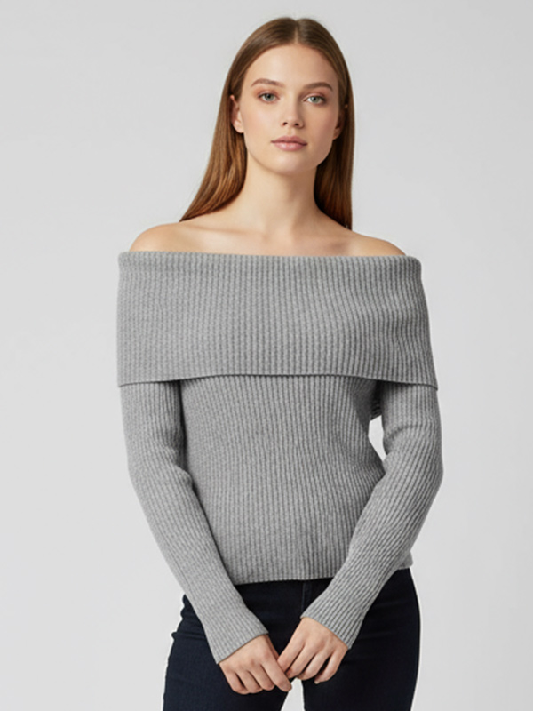 Женский укороченный свитер из трикотажа в рубчик с открытыми плечами (многоцветные варианты)