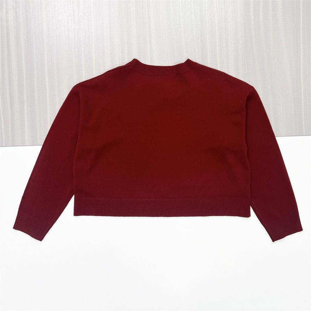 Женский бордовый укороченный вязаный свитер (круглый вырез, минималистичный дизайн)