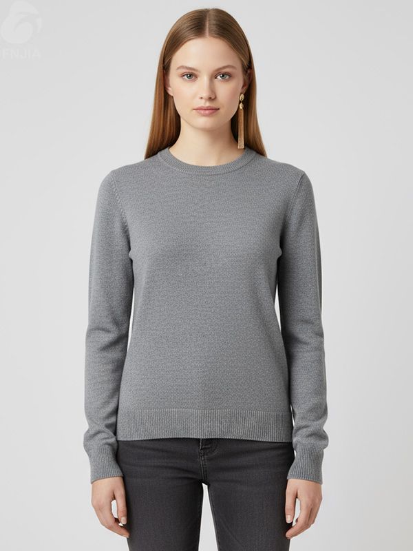 Женский вязаный свитер Heather Grey с круглым вырезом горловины (приталенный крой, минималистичный дизайн)