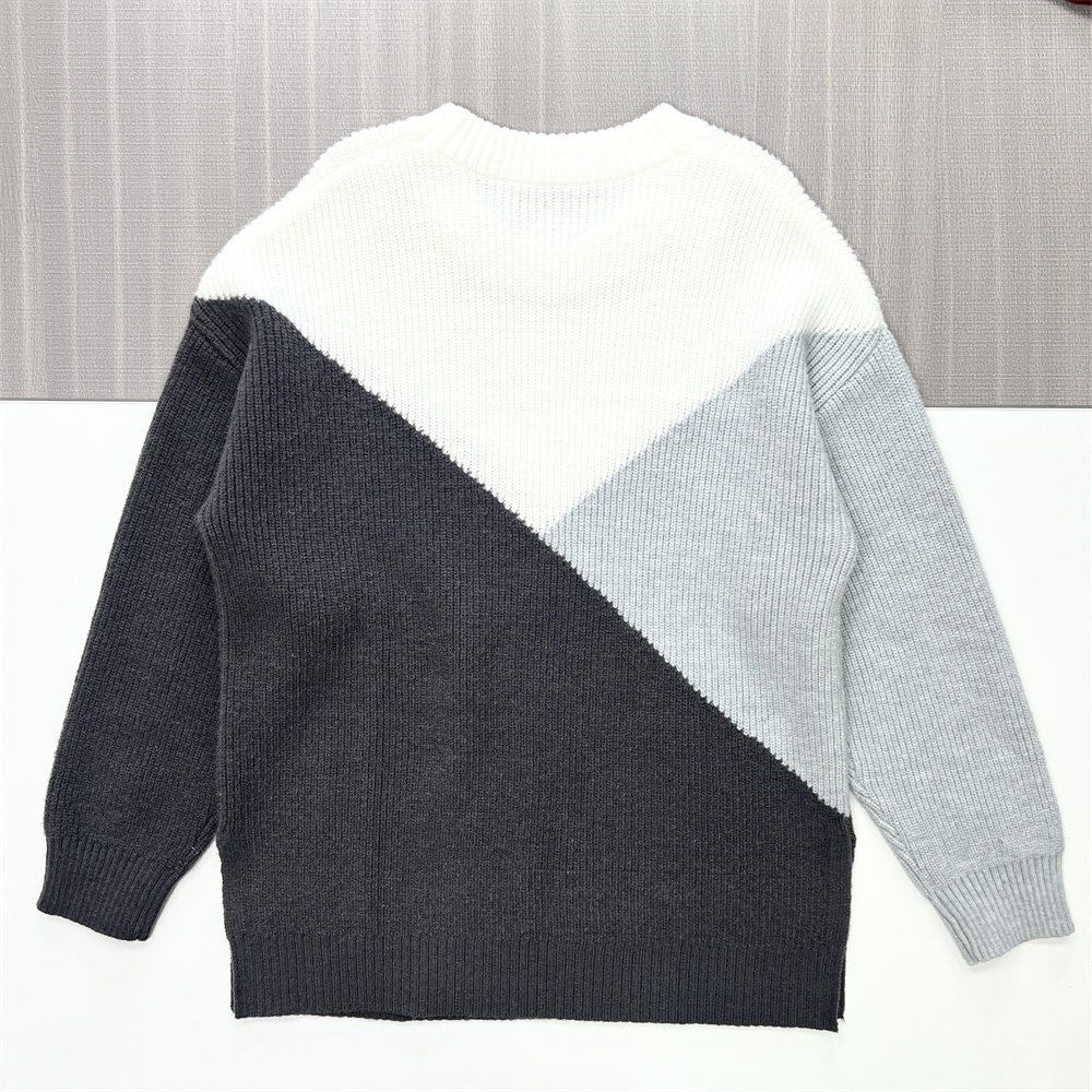 Женский трехцветный свитер крупной вязки (круглый вырез, свободный крой оверсайз)