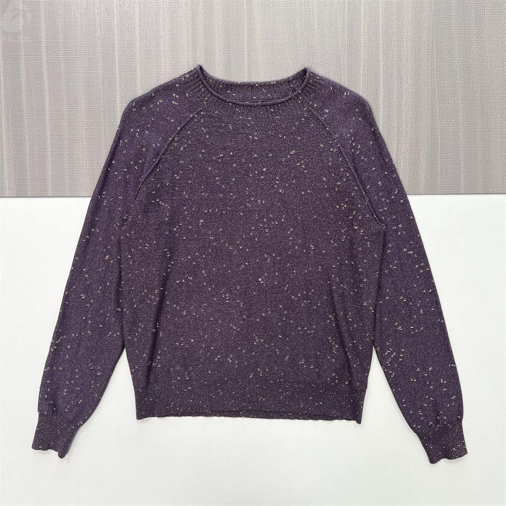 Женский вязаный свитер сливового цвета в крапинку (круглый вырез горловины, рукав реглан свободного кроя)